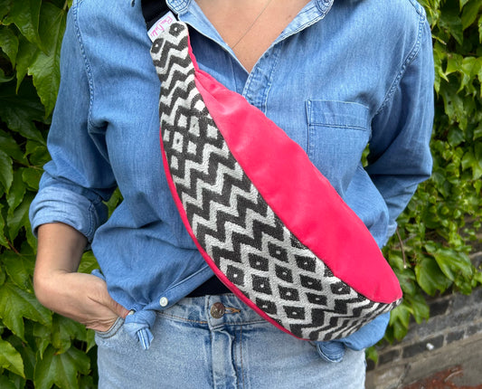 Small Sling - Pink Velvet & Geometric Print