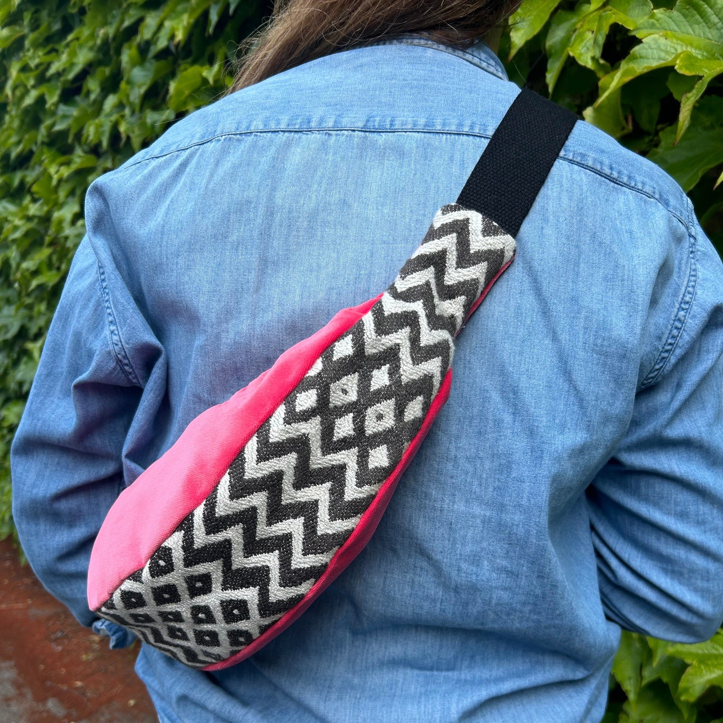 Small Sling - Pink Velvet & Geometric Print